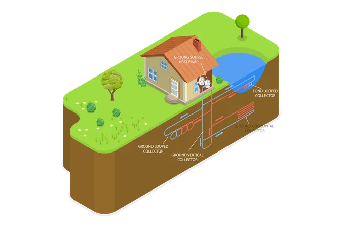 3 D Isometric Flat Vector Conceptual Illustration Of Underground Thermal Heating Geothermal Energy As Green Electricity Power Illustration