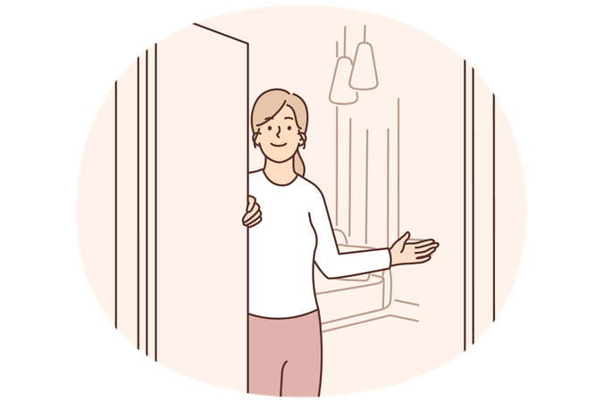 Une agente immobilière participe à la visite d'un appartement et appelle pour louer un bien  Illustration