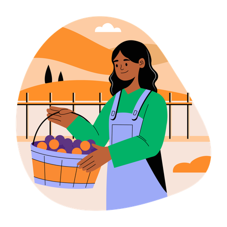 Une agricultrice tenant un panier  Illustration