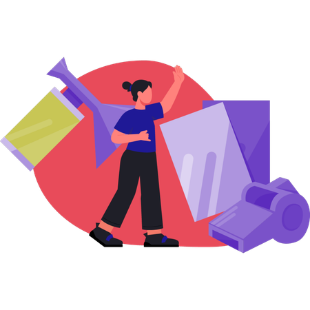 Une arbitre de football féminine siffle  Illustration