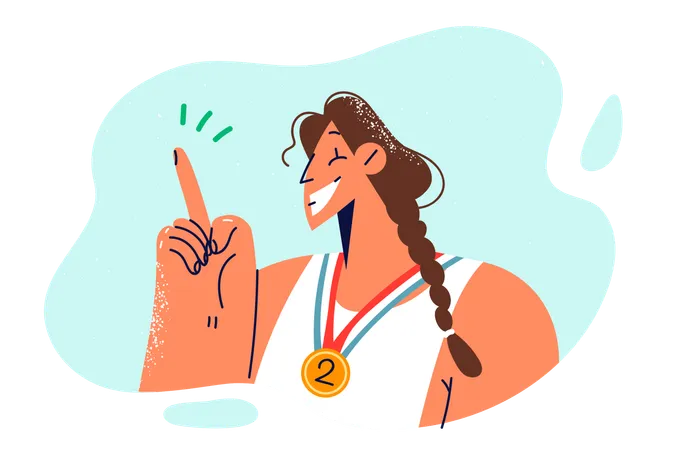 Une championne avec une médaille sportive a obtenu la deuxième place  Illustration