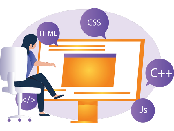 Une développeuse travaille sur une page Web  Illustration