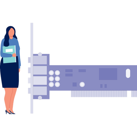 Une employée de bureau présente un système informatique  Illustration
