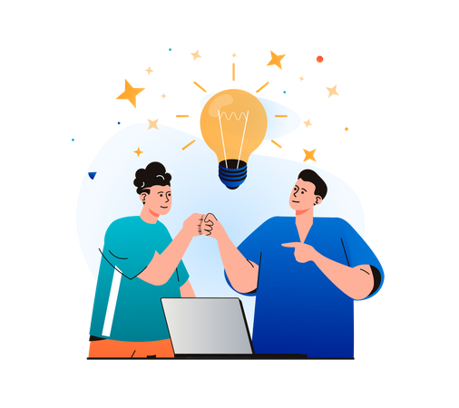 Une équipe de startup trouve une idée innovante  Illustration