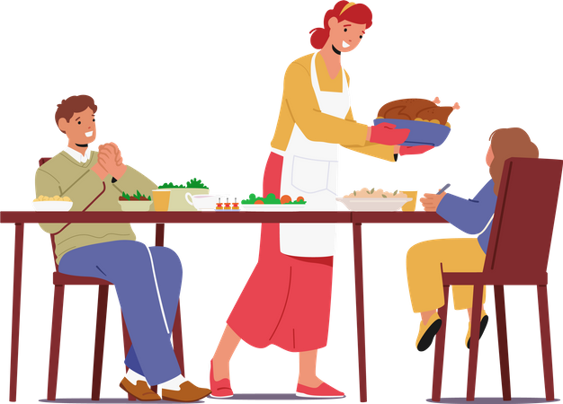 Une famille aimante se réunit pour célébrer Thanksgiving ensemble  Illustration