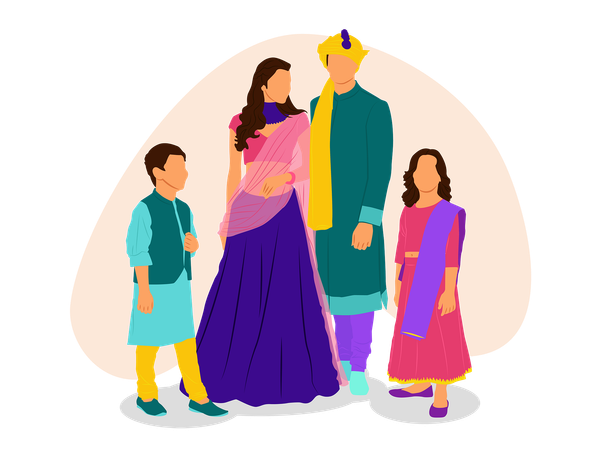 Une famille indienne célèbre Diwali  Illustration