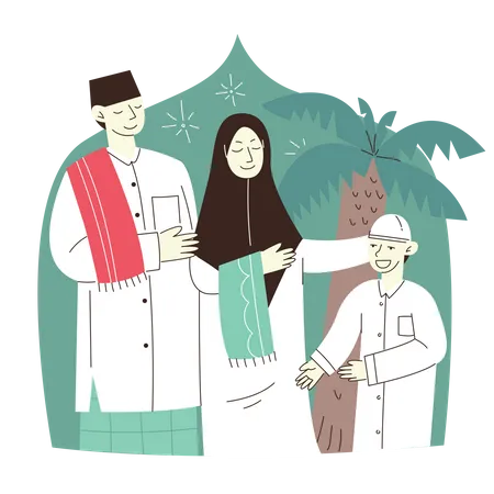 Une famille va à la mosquée  Illustration