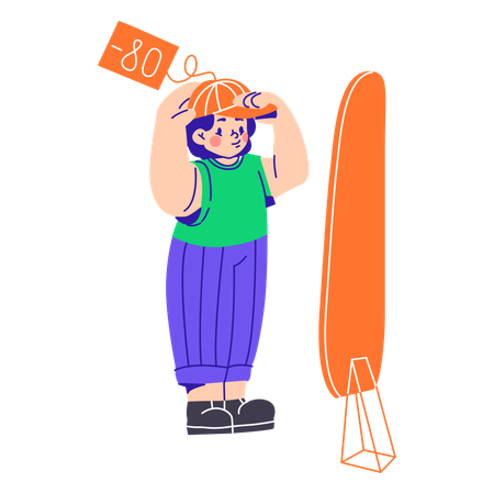 Une femme a acheté une casquette à prix réduit  Illustration