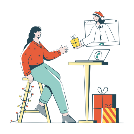 Une femme a été félicitée pour Noël au bureau  Illustration