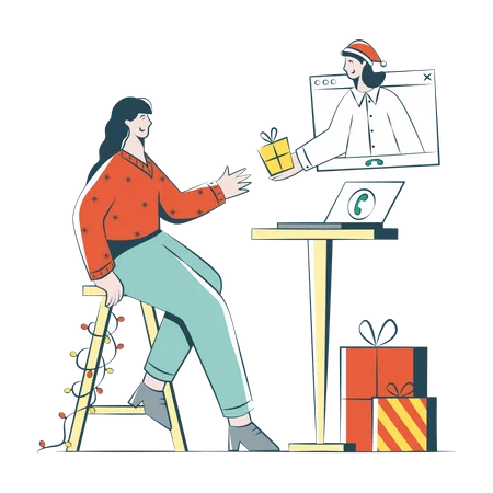 Une femme a été félicitée pour Noël au bureau  Illustration