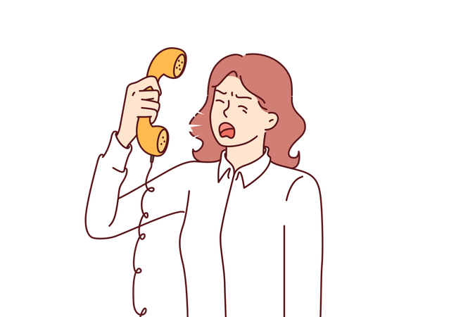 Une femme agressive crie au téléphone  Illustration