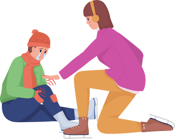 Une femme aide un enfant blessé  Illustration