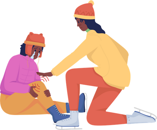 Une femme aide un enfant blessé  Illustration