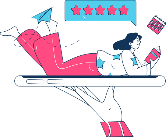 Une femme aime lire un livre très bien noté  Illustration