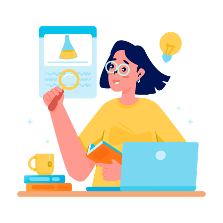 Une femme apprend grâce à une vidéo d'étude en ligne  Illustration
