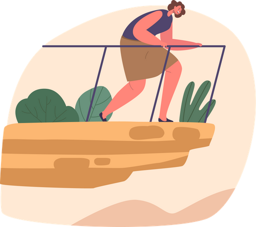 Une femme ayant le vertige éprouve une peur intense au bord de l’abîme  Illustration