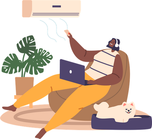 Une femme combat la chaleur à la maison avec un après-shampooing  Illustration