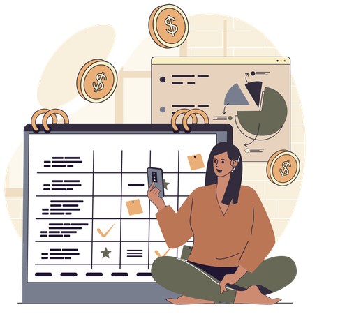 Une femme d'affaires élabore des stratégies de planification  Illustration