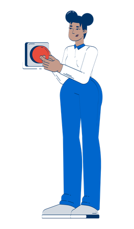 Une femme d'affaires noire appuie sur le bouton d'action rouge  Illustration