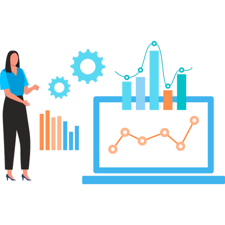 Femme d'affaires regarde le graphique de croissance  Illustration