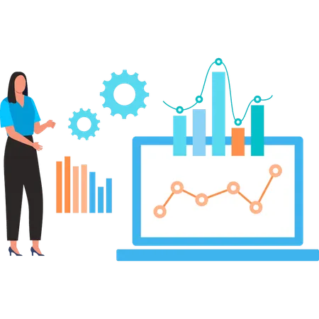 Femme d'affaires regarde le graphique de croissance  Illustration