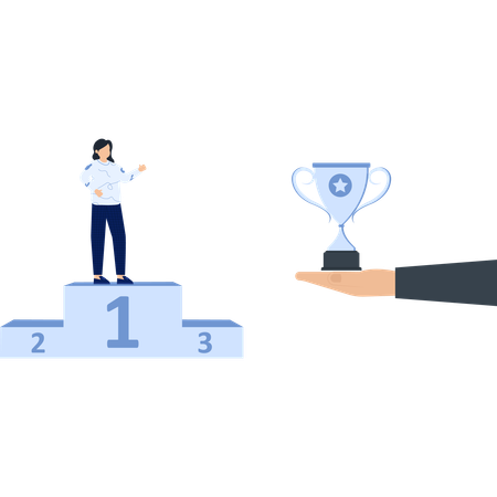 Une femme d'affaires remporte un trophée commercial  Illustration
