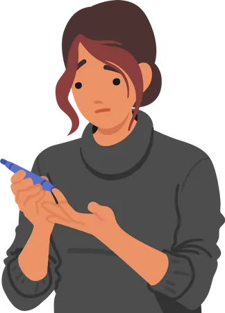 Une femme diabétique utilise un stylo à piqûre au doigt pour vérifier la glycémie à des fins de gestion  Illustration