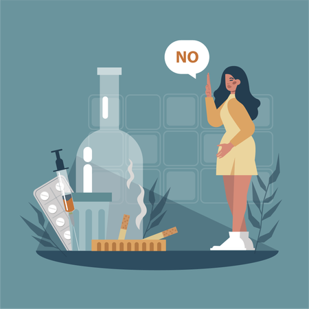 Une femme dit non à l’alcool et au tabac  Illustration