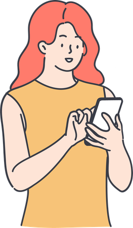 Une femme envoie un SMS au téléphone  Illustration