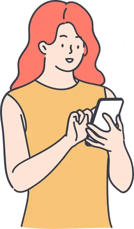 Une femme envoie un SMS au téléphone  Illustration