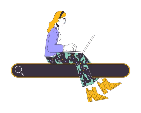 La femme est assise sur la zone de recherche  Illustration