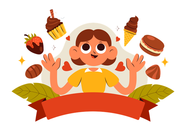 Une femme se réjouit à l'occasion de la Journée mondiale du chocolat  Illustration