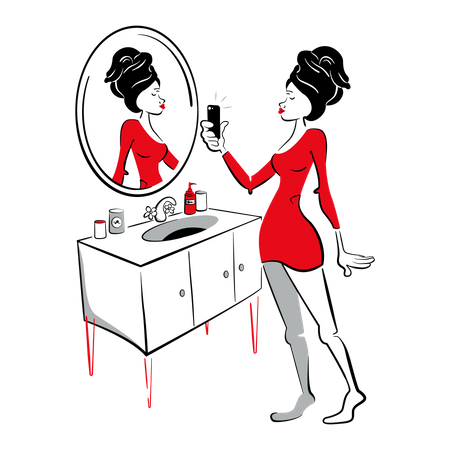 La femme est photographiée dans le miroir  Illustration