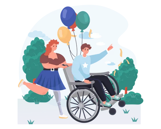 Une femme et un homme handicapés célèbrent  Illustration