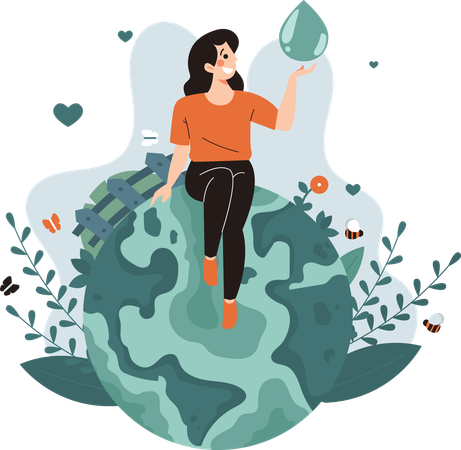 Une femme exhorte tout le monde à économiser l'eau  Illustration