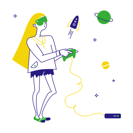 Une femme explore l'espace dans un jeu  Illustration