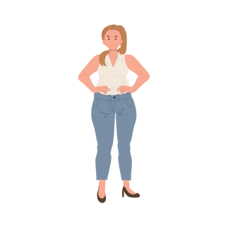 Une femme heureuse de grande taille pose avec un sourire sincère  Illustration