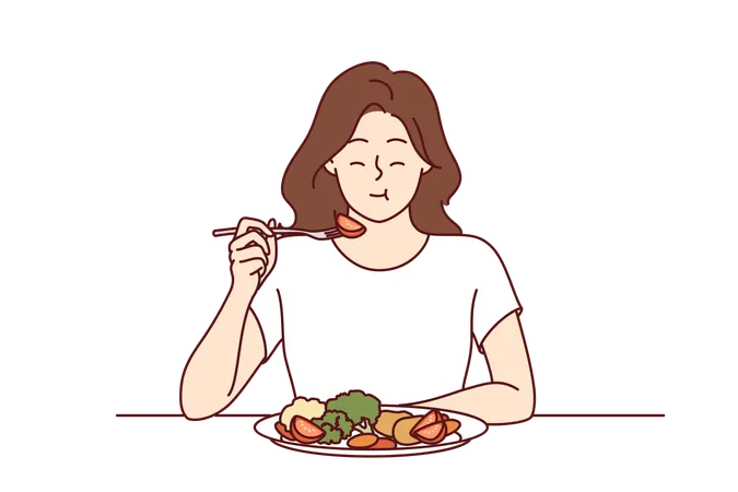 La femme mange un repas diététique  Illustration