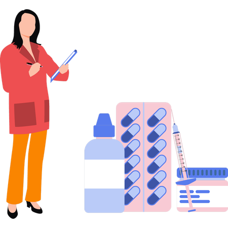 Une femme médecin prescrit des médicaments  Illustration