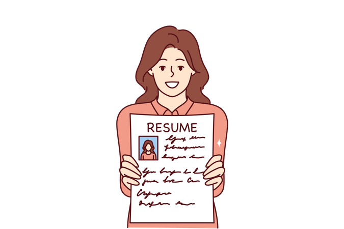 Une femme montre son CV pour trouver un emploi  Illustration