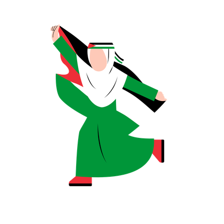 Une femme musulmane protège le drapeau national de la Palestine  Illustration