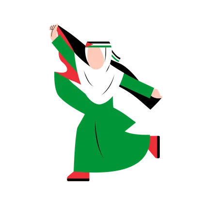 Une femme musulmane protège le drapeau national de la Palestine  Illustration