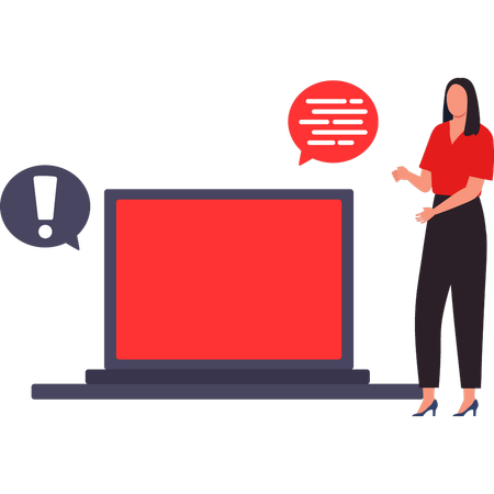 Une femme ne parvient pas à envoyer des messages depuis un ordinateur portable  Illustration
