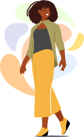 Une femme noire confiante avance dans une tenue à la mode  Illustration