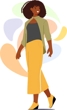 Une femme noire confiante avance dans une tenue à la mode  Illustration