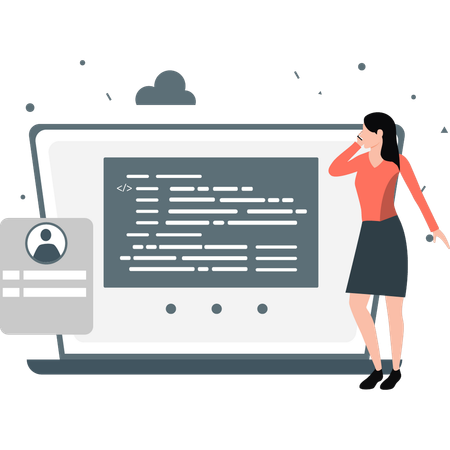 Une femme occupée à parler de données cloud  Illustration