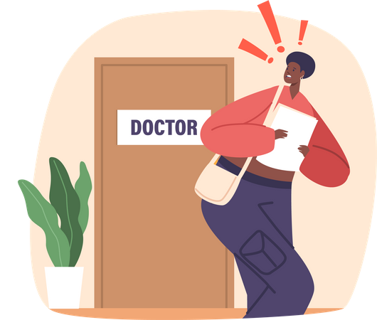 Une femme paralysée par la phobie de la peur chez un médecin éprouve une anxiété et un évitement intenses lorsqu'elle est confrontée à des professionnels de la santé  Illustration