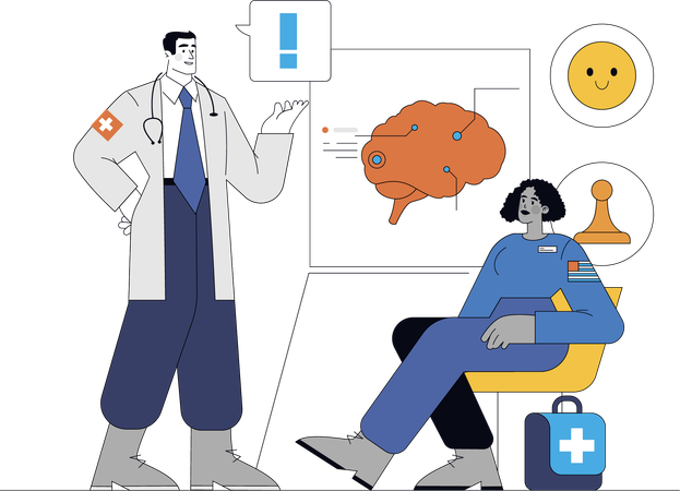 Une femme partage ses problèmes de santé mentale avec son médecin  Illustration