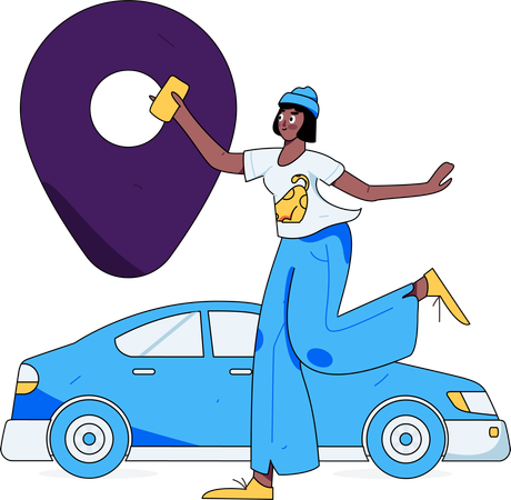 Une femme partage sa position actuelle pour sa réservation de taxi  Illustration