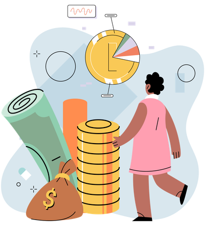 Une femme planifie un investissement financier réussi  Illustration
